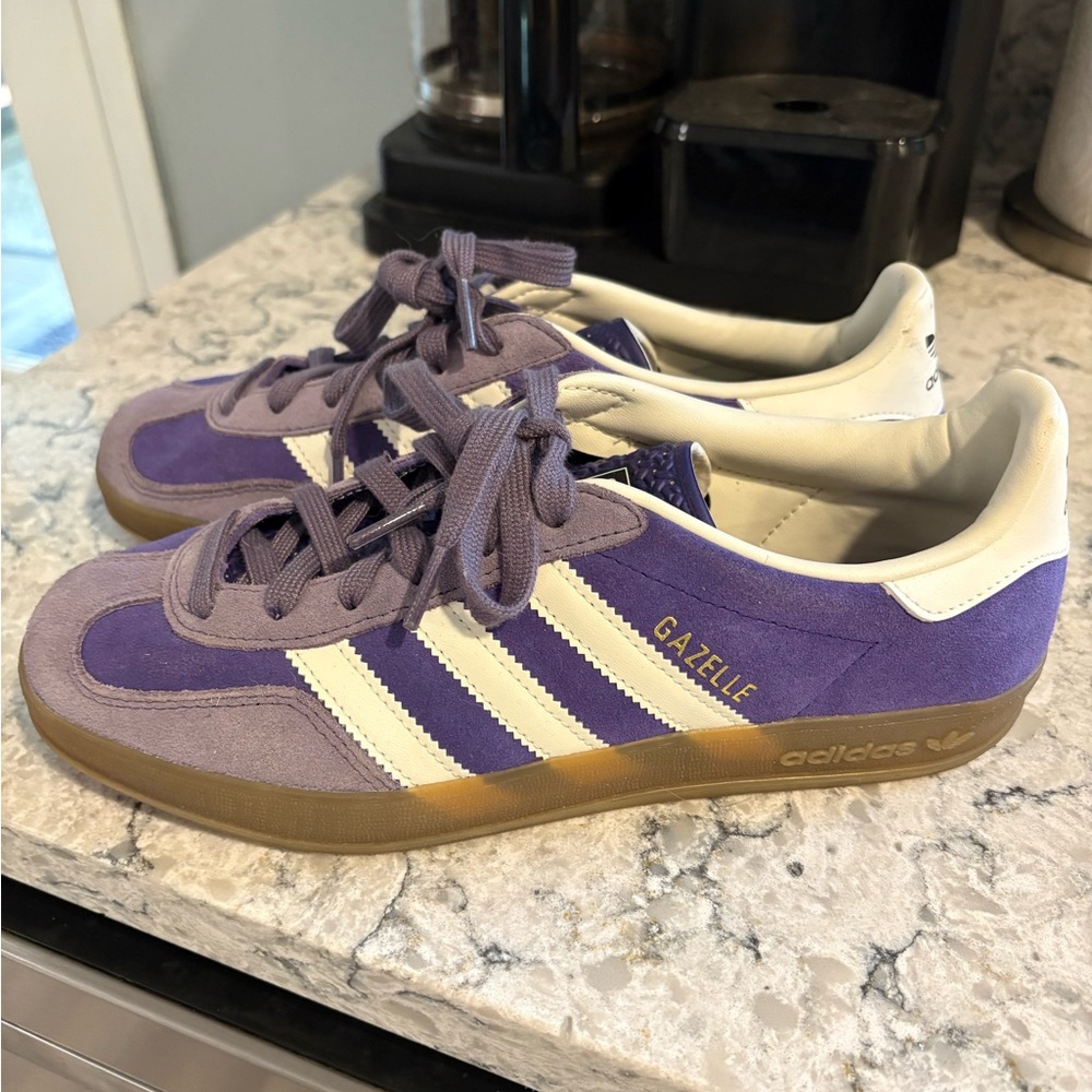 Like New - Adidas Gazelle Lavender and Cream Shoes